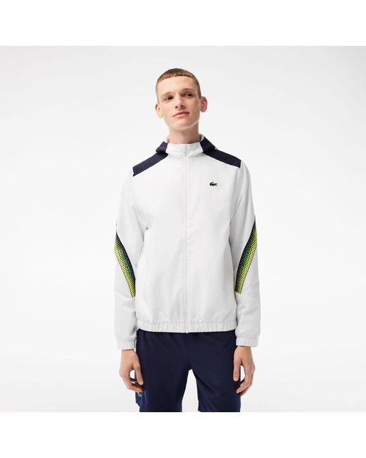 Lacoste White Tennis Recycled Polyester Hooded Jacket for men