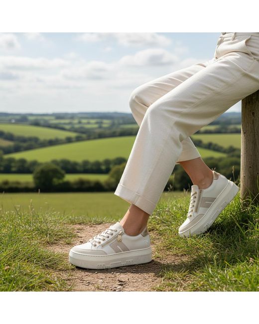 Rieker White Enya Court Trainers Cream Multi