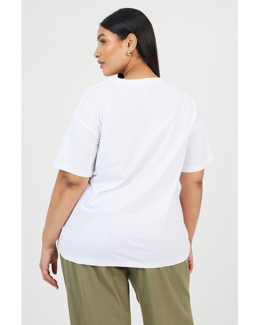 Brave Soul White Off Curve Graphic Print Oversized T-Shirt