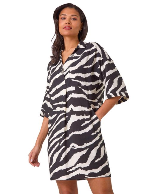 Roman White Zebra Print Shirt Dress