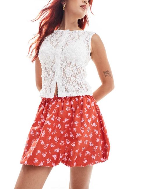 ASOS Red Poplin Bubble Hem Mini Skirt
