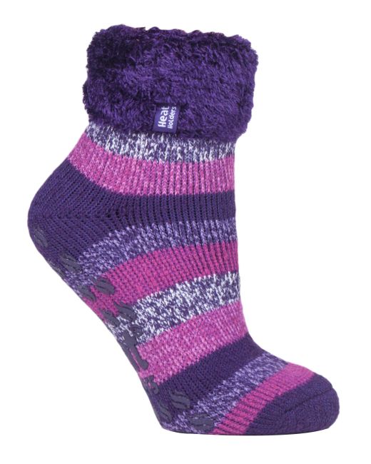 Heat Holders Purple Thermal Slipper Bed Socks With Non Slip Grips