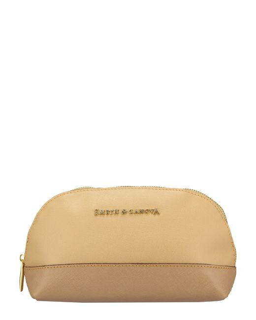 Smith & Canova Natural Two-Tone Leather Zip Around Cosmetic Bag
