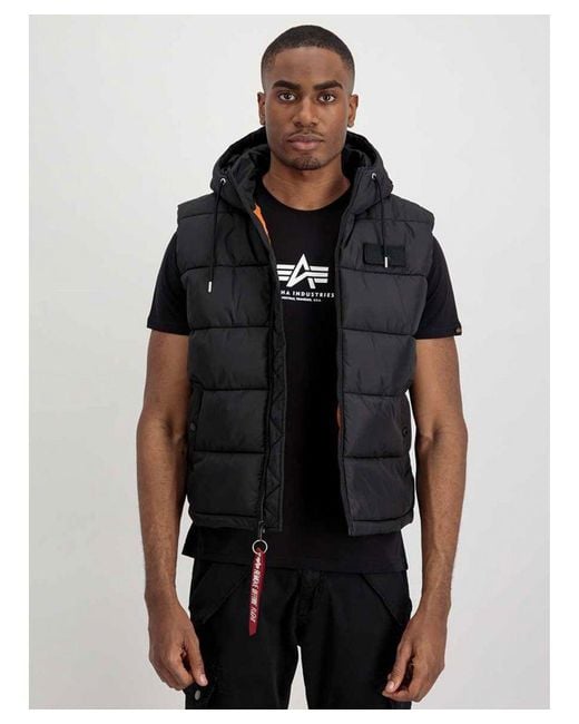 Alpha Industries Hooded Puffer Vest Fd Black for Men | Lyst UK