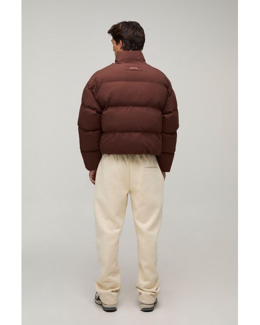 BoohooMAN Brown Boxy Fit Essential Midweight Padded Funnel Neck Puffer Jacket for men