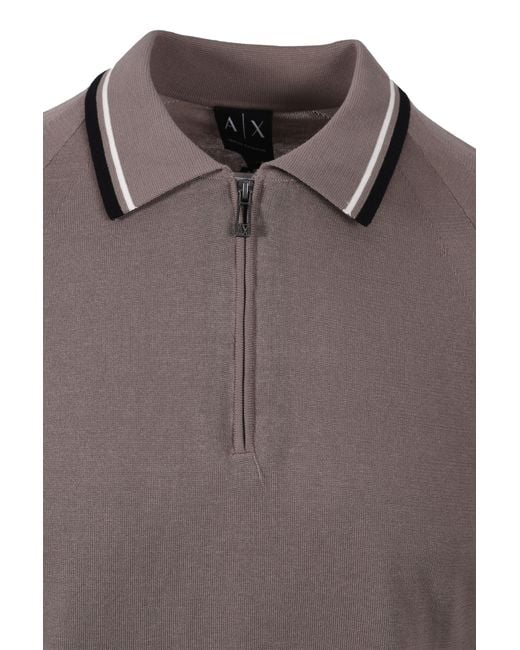 ARMANI EXCHANGE Brown Knitted Polo Shirt Driftwood for men