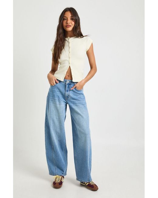 Boohoo Blue The Mid Waist Barrel Jean