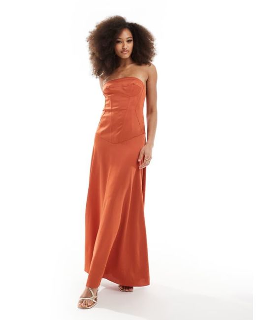 ASOS White Satin Bandeau Maxi Dress With Corset Detailing