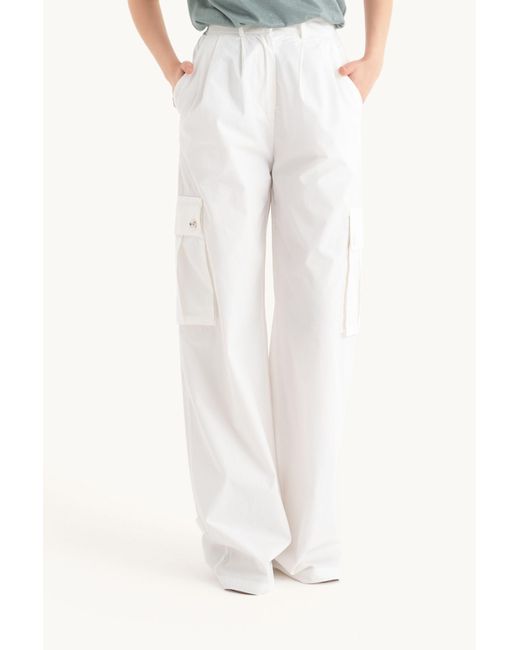Hiccup White High Waist Pleated Cargo Trousers With A Pocket Detail