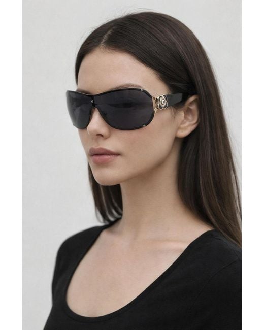 SVNX Black Vintage Rose Wrap Around Sunglasses