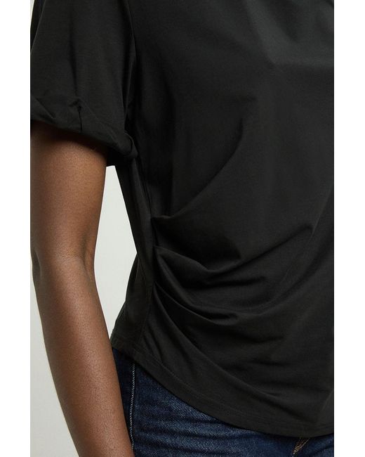 Karen Millen Black Cotton Jersey Gathered Detail T-Shirt