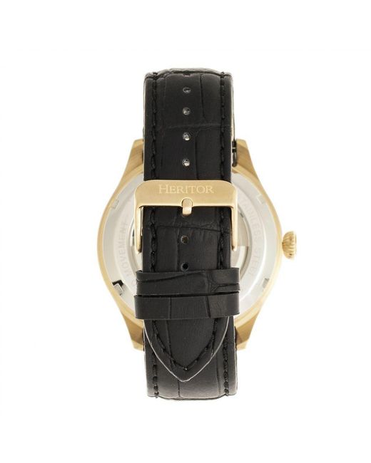 Heritor Metallic Gregory Semi-Skeleton Leather-Band Watch for men