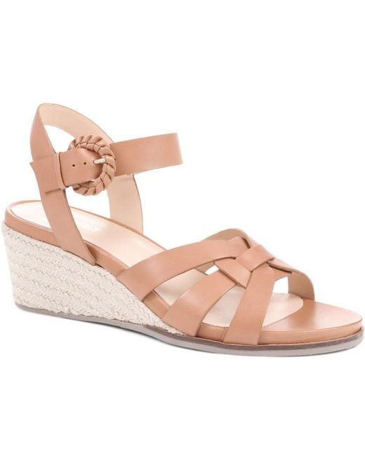Jones Bootmaker Pink Loriana Leather Woven Wedge Sandals