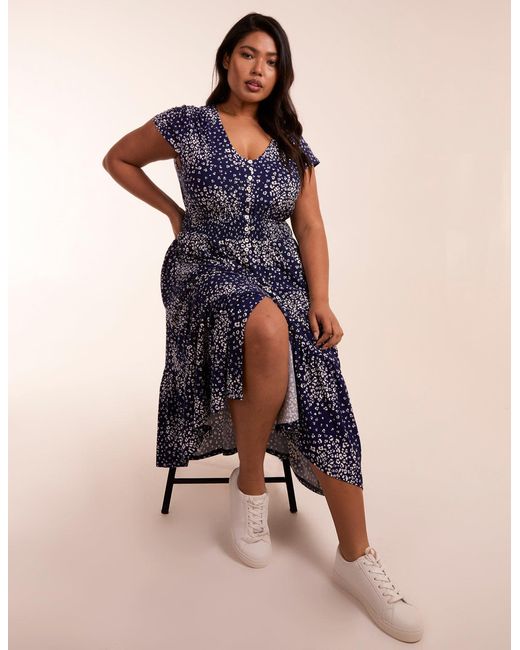 Blue Vanilla Blue Curve Button Through Midi Dress