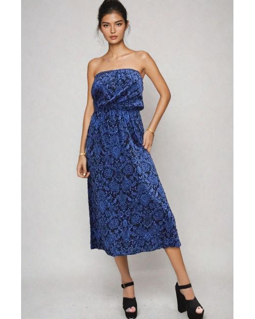 New Look Blue Paisley Bandeau Ruched Dress
