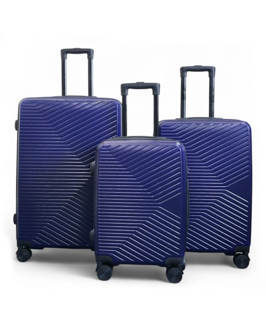 Infinity Leather Blue Hardshell Suitcase Robust 8 Wheel Luggage Cabin Case Bag Abs