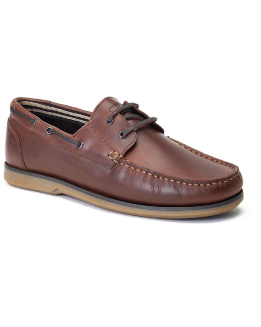 Base London Brown Stern Leather Burnt Boat Shoes for men