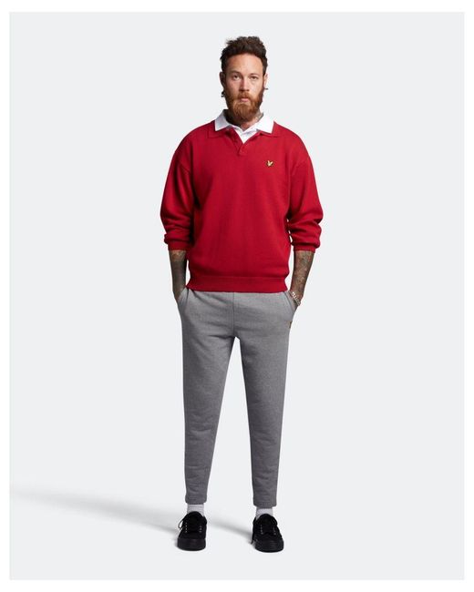 Lyle & Scott Red Blouson Long Sleeve Knitted Polo Shirt Plus Cotton for men