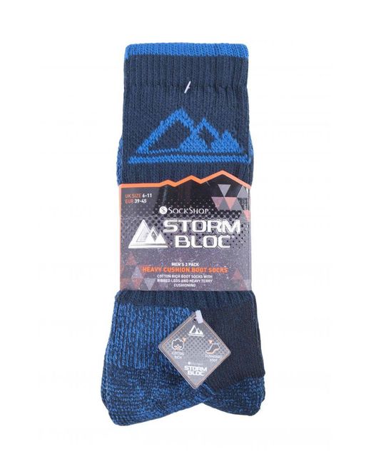 Storm Bloc Blue 3 Pairs Heavy Cushioned Breathable Outdoor Cotton Hiking Socks for men