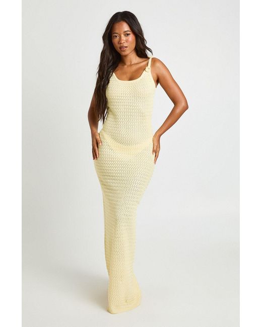 Boohoo Yellow Crochet Floral Corsage Strap Maxi Dress