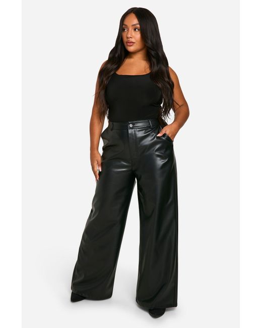 Boohoo Black Plus High Waisted Pu Wide Leg Trouser