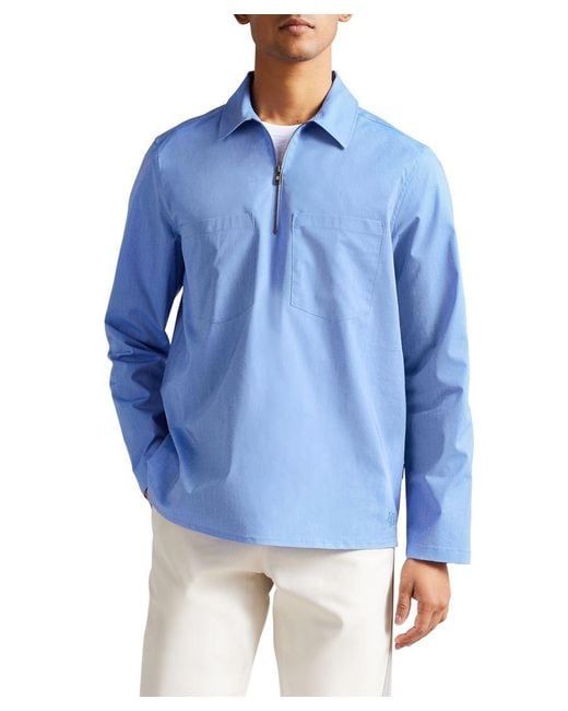 Ted Baker Blue Bretonn Long-Sleeved Zipped Overshirt for men