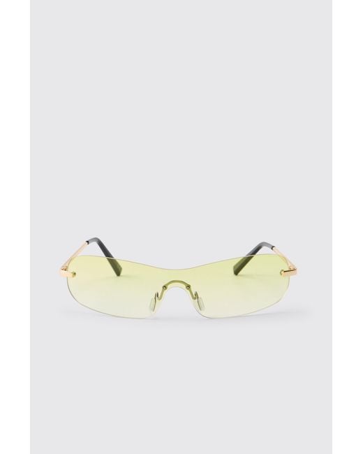 BoohooMAN Yellow Rimless Tinted Metal Frame Sunglasses for men