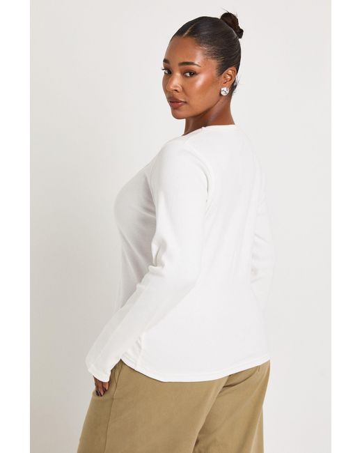 Boohoo White Plus Ribbed Button Through Scoop Neck Long Sleeve Top