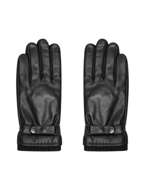 Barney's Originals Black Real Leather Glove With Knit Rib Cuff And Buckle for men