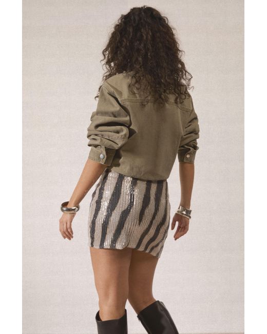 Boohoo Natural Zebra Print Sequin Mini Skirt