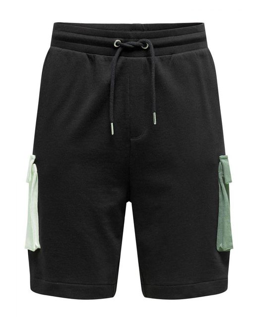 Only & Sons Black Cargo Shorts for men