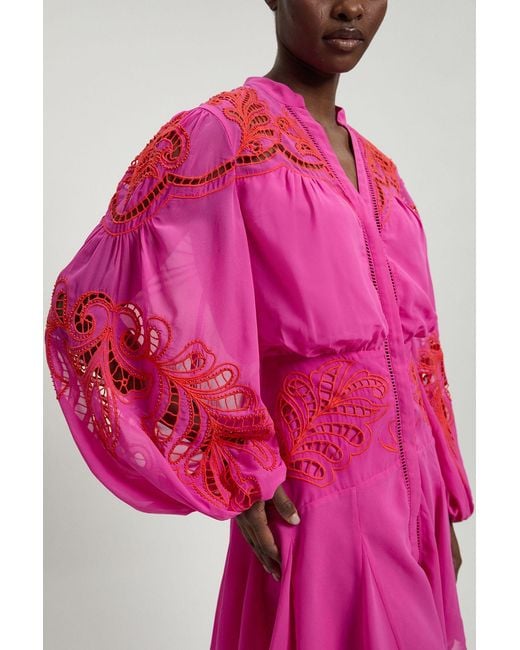 Karen Millen Pink Cutwork Beaded Embroidered Woven Mini Dress