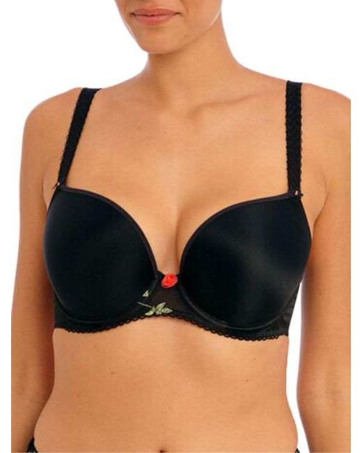 Freya Black Rose Blossom Moulded Plunge T-Shirt Bra