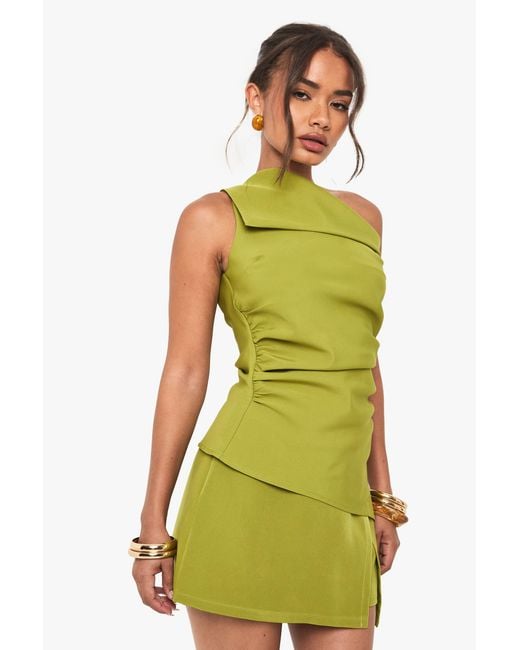 Boohoo Green Woven Wrap Side Split Skort