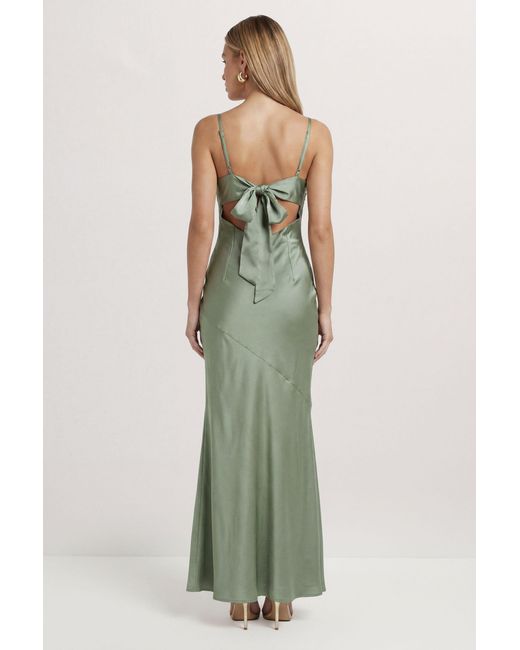 MissPap Green Premium Satin Bow Back Bias Cut Bridesmaid Dress
