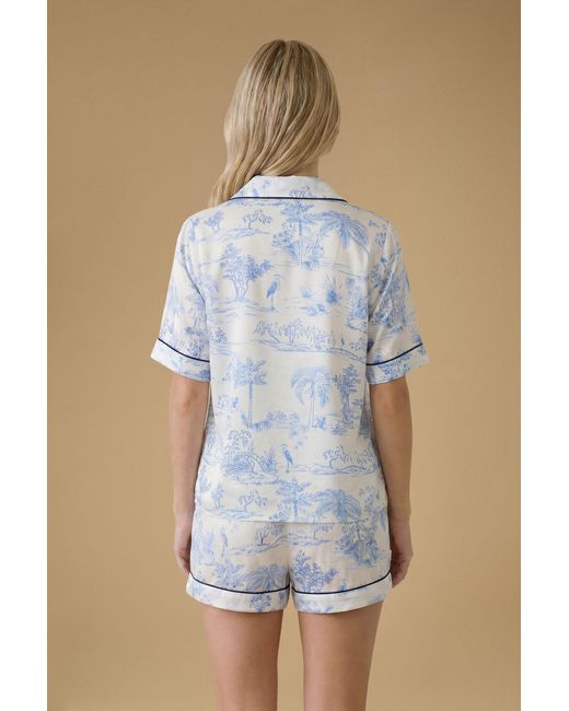 Oasis Blue Satin Toile Printed Short Nightwear Set