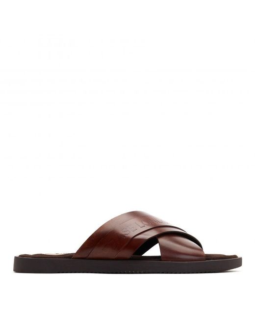 Base London Brown Vega Waxy Leather Slide Sandal for men