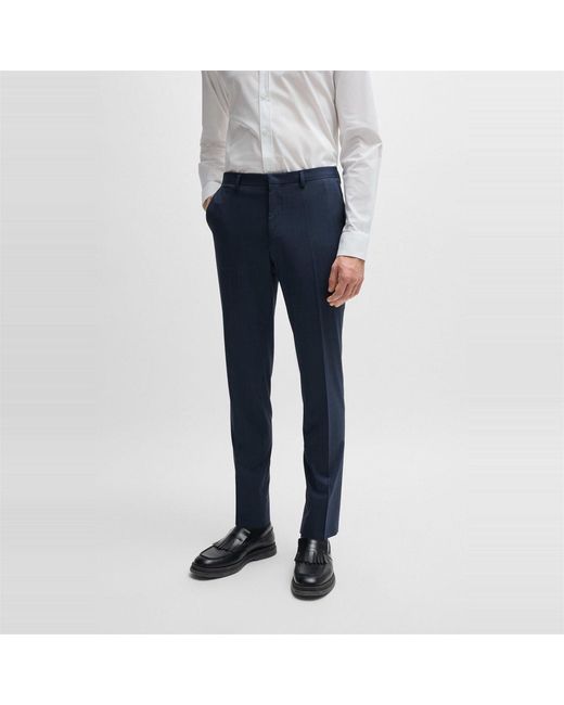 HUGO Blue Hesten232X Solid Patterned Slim Chinos for men