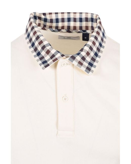 Aquascutum White Club Check Collar Polo Old for men