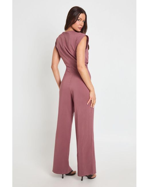 Boohoo Red Ruched Waist Wide Leg Jumpsuit