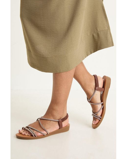 Good for the Sole Natural Tippie Diamante Trim Comfort Flat Sandals