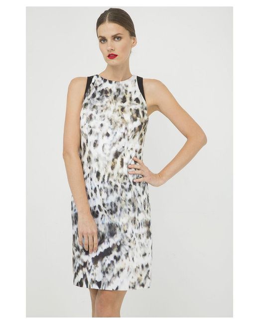 Conquista White Print Sleeveless Dress With Contrast Detail