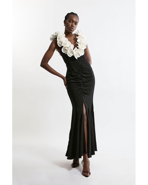Karen Millen Black Petite Rosette Drama Maxi Dress