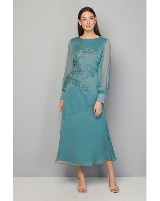 Wallis Blue Chiffon Applique Placement Midi Dress