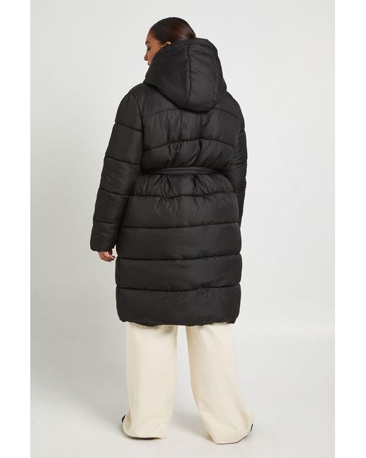 Boohoo Black Plus Belted Longline Puffer Jacket