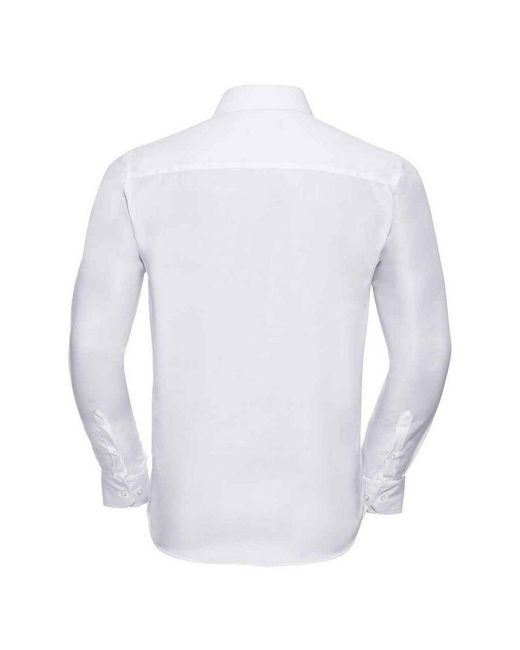 Russell White Ultimate Non-Iron Tailored Long-Sleeved Formal Shirt Cotton for men