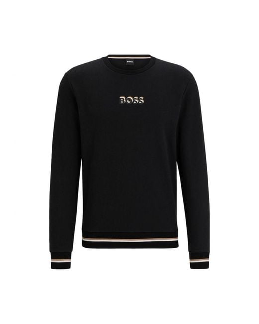 Boss Black Iconic Cotton-terry Sweatshirt With Logo for men