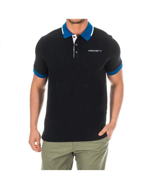 Hackett Black Short-Sleeved Polo Shirt With Contrast Lapel Collar Hmx1005D for men
