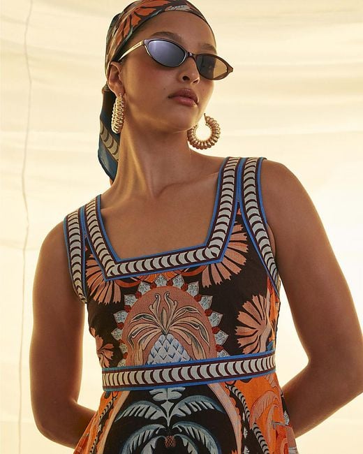 River Island Natural Maxi Dress Cotton Palm Print Sleeveless