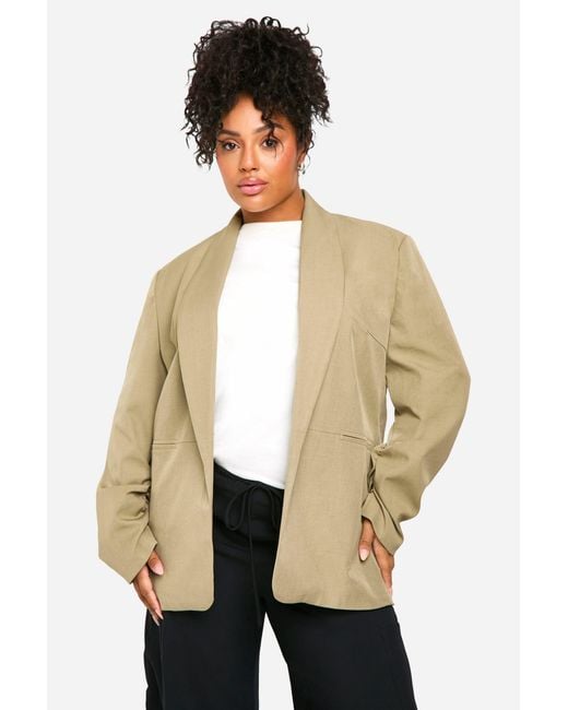 Boohoo Natural Plus Essential Oversized Ruched Sleeve Blazer